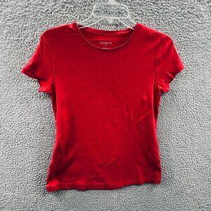 Talbots Womens Top Small Red 100% Cotton Short Sleeve Pullover Crew Neck Shirt